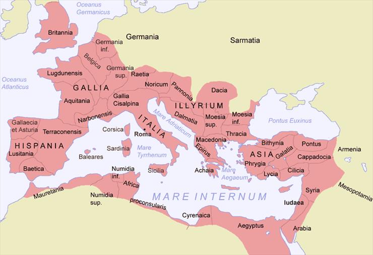Rzym starożytny - dzieje - mapy - Roman_Empire_Map. Mapa Cesarstwa rzymskiego na począrku III w.n.e.png