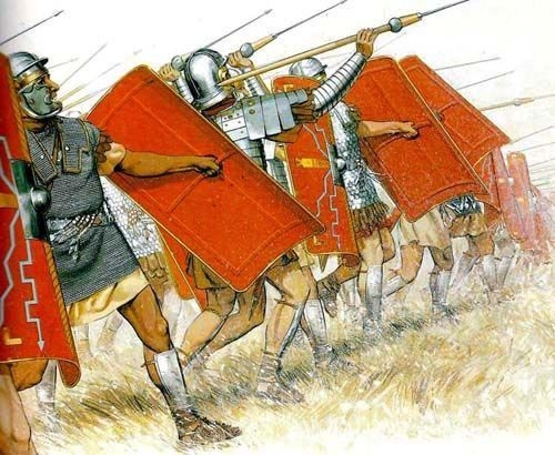 Rzym starożytny - wojsko rzymskie - obrazy - timthumb.php.jpg 18. Legioniści rzucający pilum.jpg