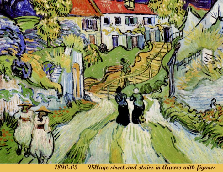 5. Auver s-sur -Oise 1890  - 1890-05 19 - Village street and stairs in Auvers with figures.jpg