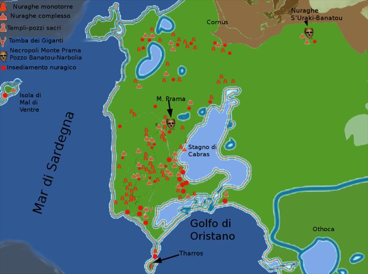 Fenicja - mapy - 1024px-Sinis_archaeology_map. Mapa archeologiczna Półwyspu San Marko Sardynia.png