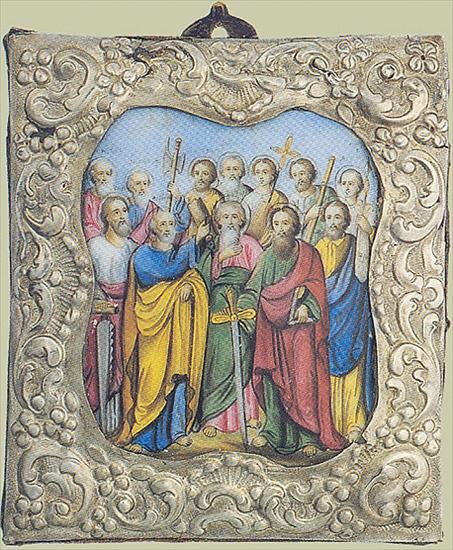 Apostołowie, deska, tempera - Sobór dwunastu Apostołów XIX w. 6,9x5,8 ramka 10,2x8,9.jpg