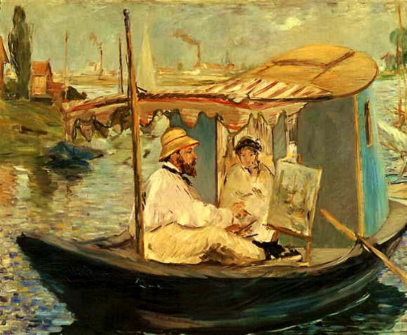 gruda10 - Claude Monet  pracujący na swojej łódce w  Argenteuil 1874 - Manet.jpg