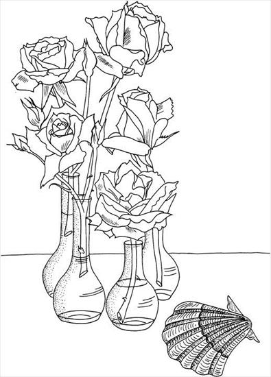 kolorowanki  - roses-in-the-vases-near-the-shell-coloring-page.jpg
