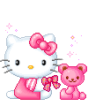 Gify - Hello Kitty z jej różowym misiem.gif