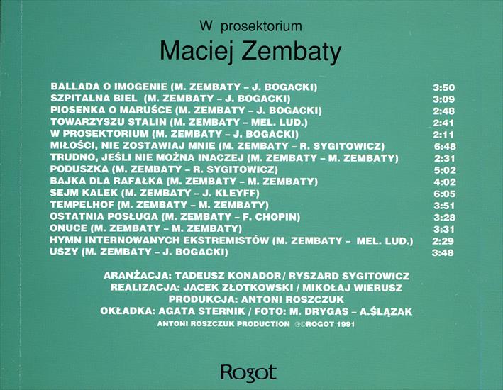 Maciej Zembaty - W prosektorium 1991 - Maciej Zembaty Back.jpg